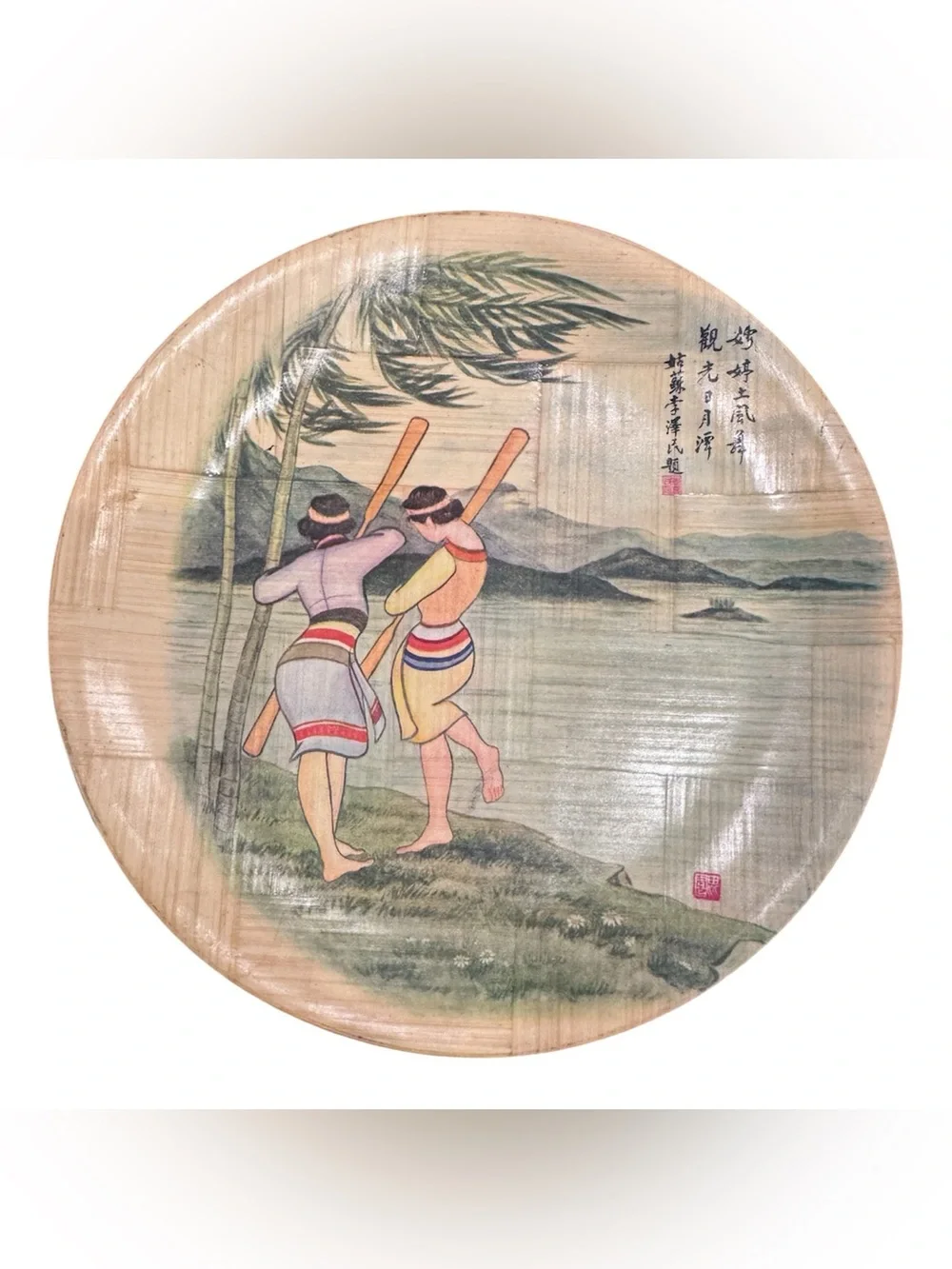 Vintage Decorative Bamboo Plates x2 Made in Taiwan